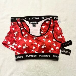 Playboy Bralette & Boyshort Set |Heart Print |  Logo Elastic | Size M - NWT